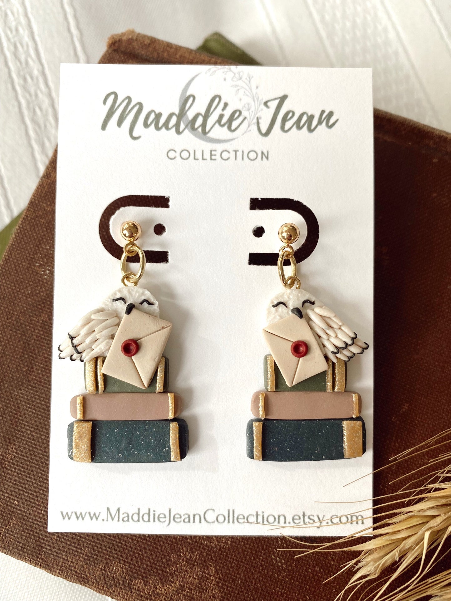 White Owl and Books Earrings