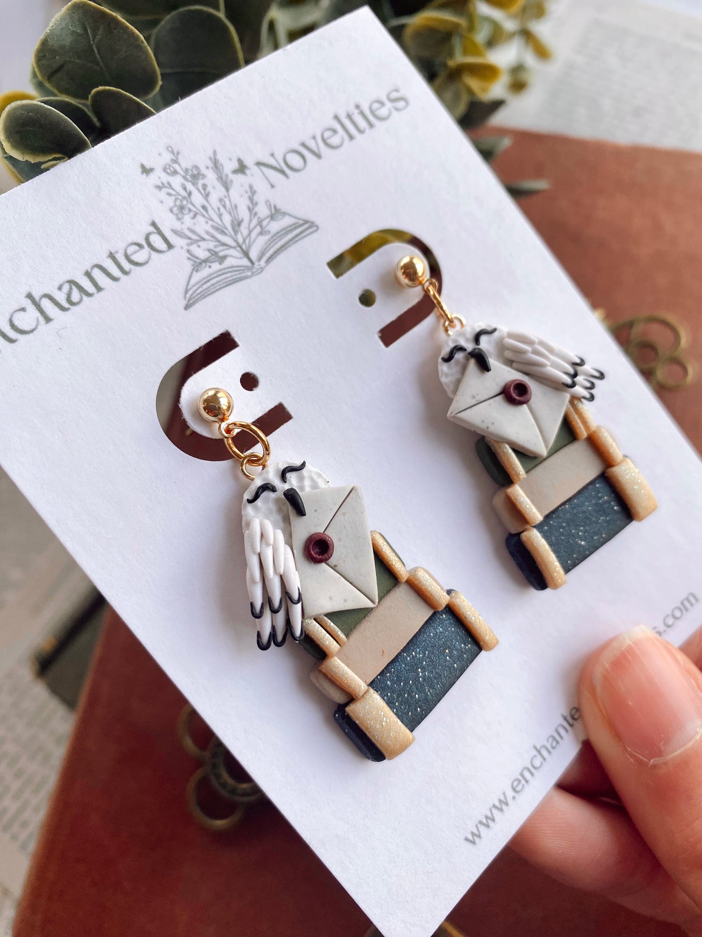 White Owl and Books Earrings