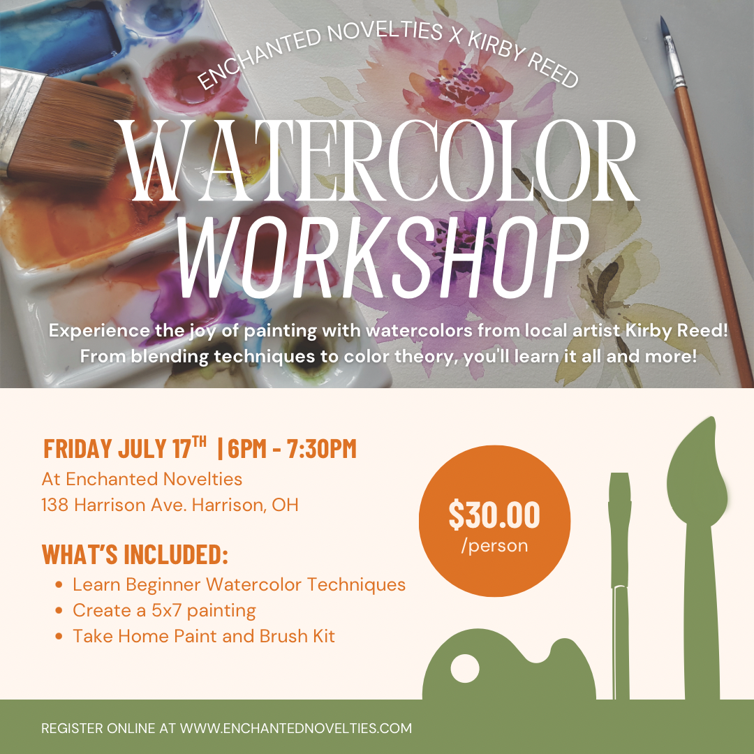 Beginner Watercolor Workshop with Local Artist Kirby Reed Fri July 17th