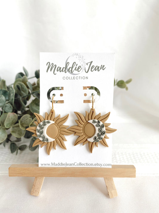 Sun and Floral Moon Earrings